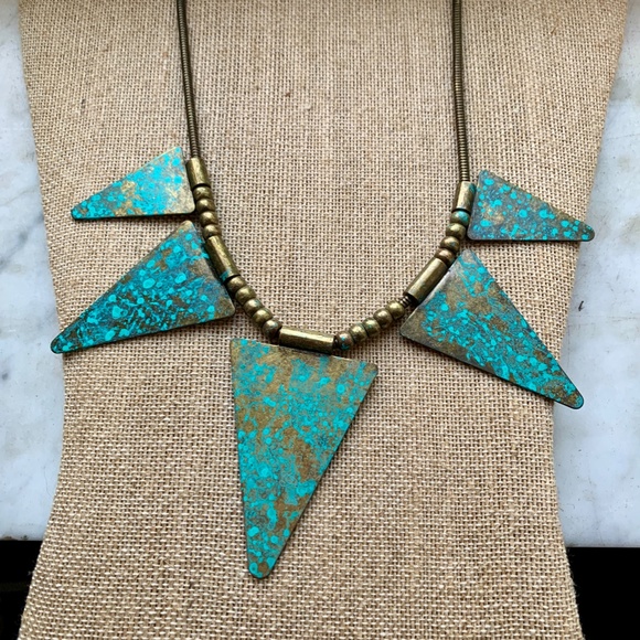 Handmade Brass Patina Triangle/Pyramid Necklace - Picture 5 of 7